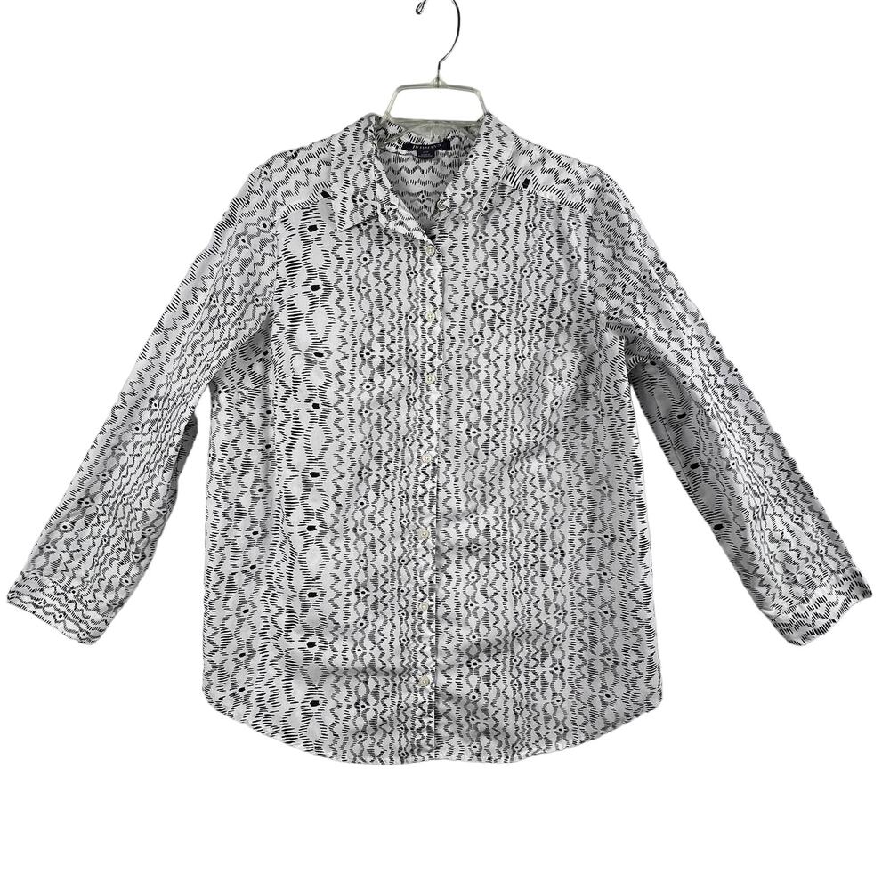 ROAMAN'S Womens 18W Black White Geometric Button Up Shirt Cotton Blend Plus